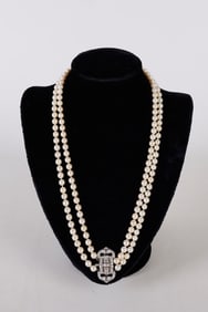Art Deco White Gold Diamond Pearl Necklace