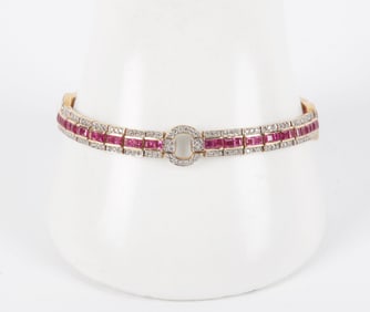 14K Yellow Gold Diamond and Ruby Bracelet