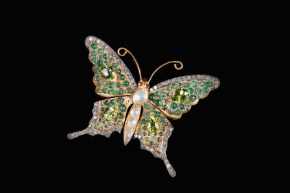 Gem Set Gold Vermiel Butterfly Brooch