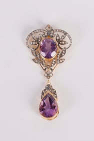 Amethyst and Rose Cut Diamond Filigree Pendant