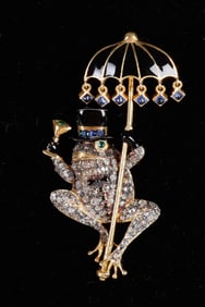 Gold Vermiel Rose Cut Diamond Frog Brooch