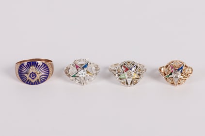 (4) Masonic Gold Enameled Rings