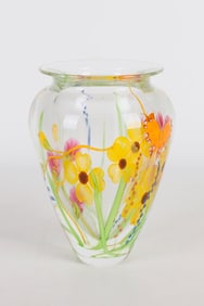 Mayauel Ward Art Glass Butterfly and Flower Vase