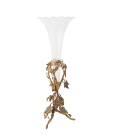 French Crystal Gilt Metal Raised Trumpet Vase