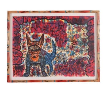 Roy de Forest Lithograph "Untitled (Blue Dog")