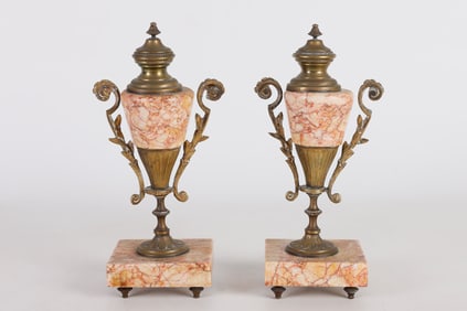 19th C French Style Rouge Marble Urns