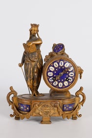 Philippe Mourey Gilt Bronze Enameled Mantle Clock