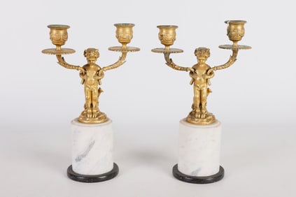 Louis XVI style Gilt Bronze Marble Candelabra Pair