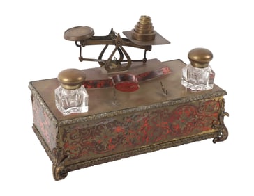 19th C French boulle work inkstand and scale