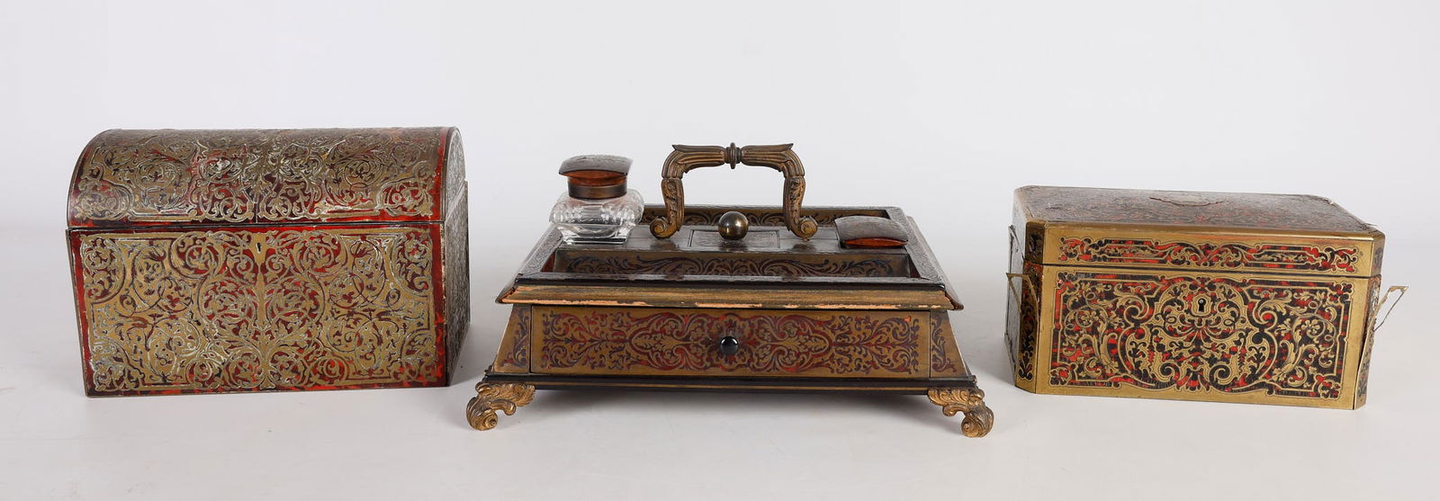 19th C Boulle Work Ink Stand & (2) Covered Boxes (1 of 20)
