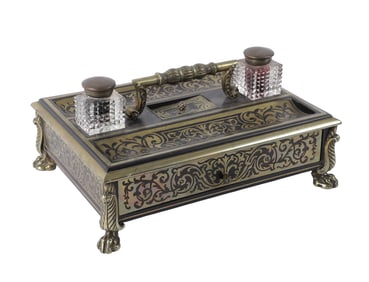 French Napoleon III brass inlaid work inkstand