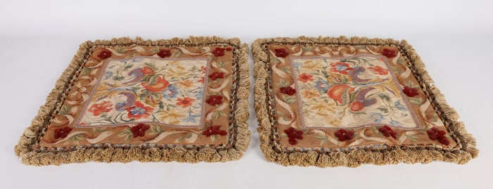 Pair of Velvet, Aubusson and Tasseled Pillow Cases