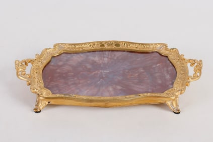 French Style Gilt Bronze Agate Footed Tray