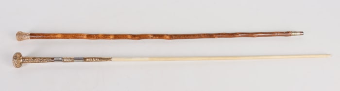 (2) 19th C Gold Filled Handled Walking Sticks