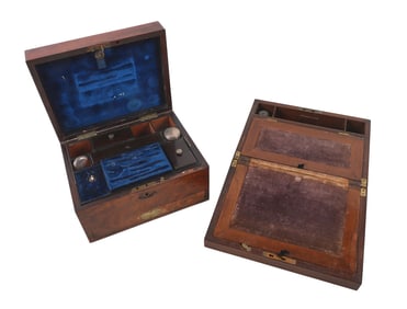 19th C Birdseye Maple Lap Desk and Dressing Case