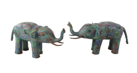 Cloisonne on Copper Elephant Figure Pair