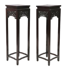 Pair of Asian rosewood carved plant stands