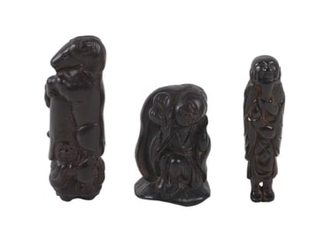(3) Carved Wood Netsuke