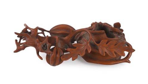 Chinese Huangyang Wood Carved Brush Washer