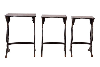 Nest of three Chinese lacquered tables