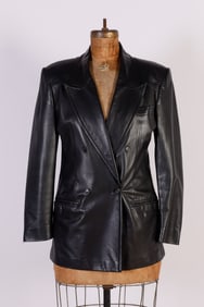 Vintage Black Leather Double Breasted Gucci Jacket