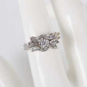 14K White Gold Keepsake Diamond Ring and Band
