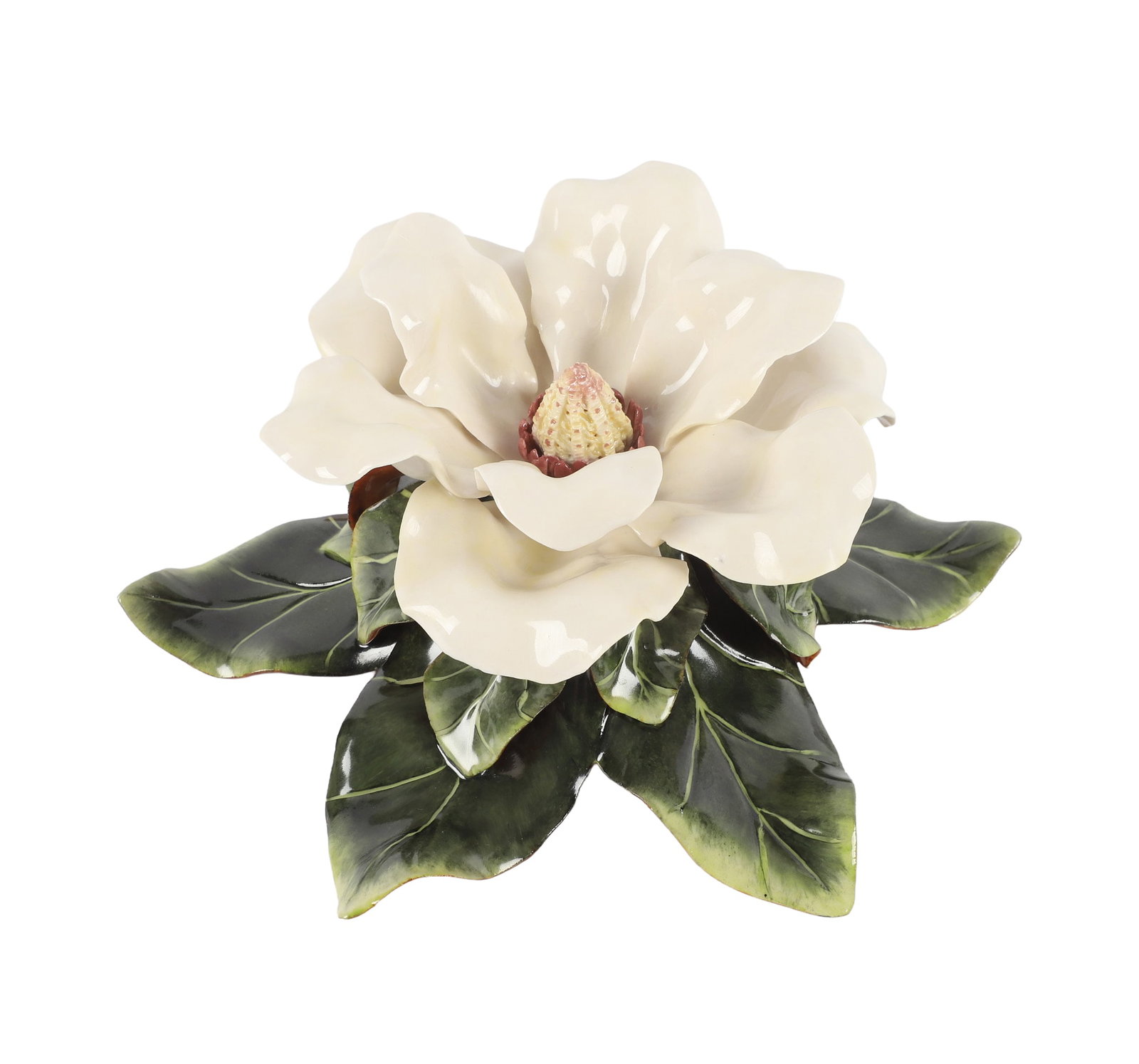 Katherine Houston Porcelain Magnolia Grande Flora: Katherine Houston Porcelain Magnolia Grande Flora, 9 1/4" dia x 3 1/2"H, signed at underside