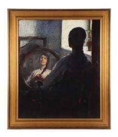 20th C American Painting "Woman in Mirror"