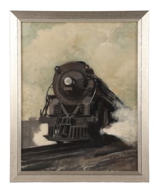 1939 Modernist Painting "New York Central Locomotive"