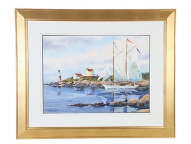 Frederick Kubitz "Schooner Appledore Passing Ram Island Light"