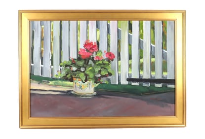 Carol Horgan Lesher "Geraniums and Picket Fence"