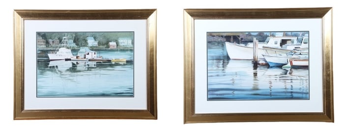 Karl Zembrusky (2) Harbor Scene Watercolors