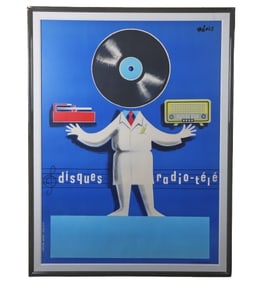 1950s Vintage Disques Radio TelePoster