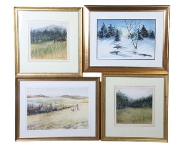 (4) Pcs Pastel and Watercolor Landscapes