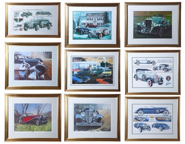 (9) Pcs Automobile Paintings and Prints