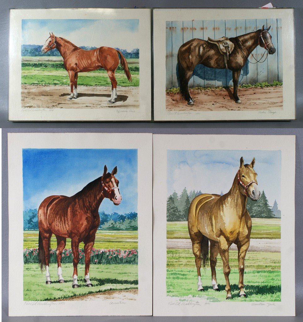 Robert Waddington, 20th c, American, faculty of PAFA, (: Robert Waddington, 20th c, American, faculty of PAFA, (4) w/c, portraits of horses, dated 1991, each 11 3/4" x 11 1/2 " image size