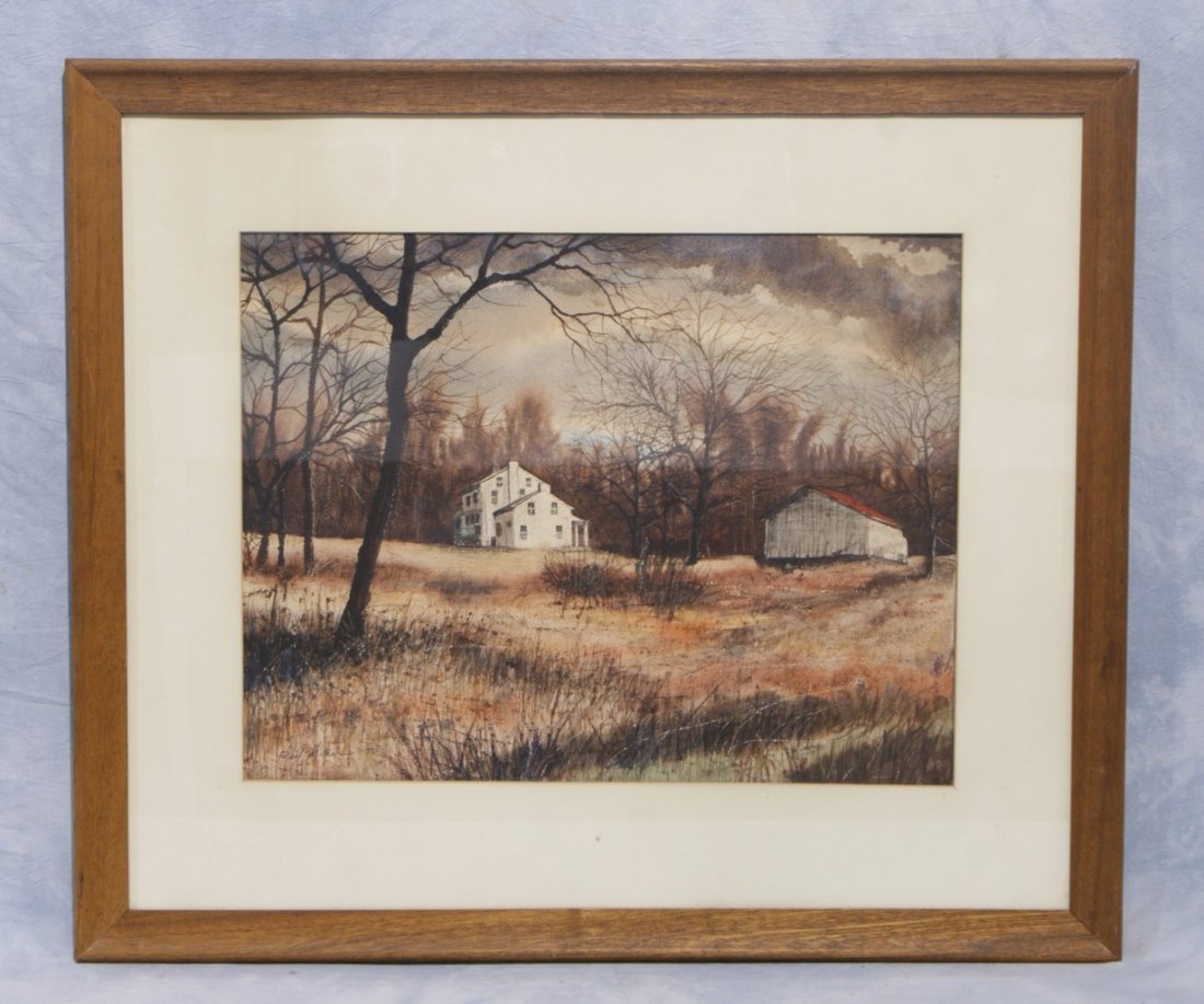 Phil Miller, American, 20th c, w/c, farmhouse near the : Phil Miller, American, 20th c, w/c, farmhouse near the Susquehanna, 1975, 18" x 24"