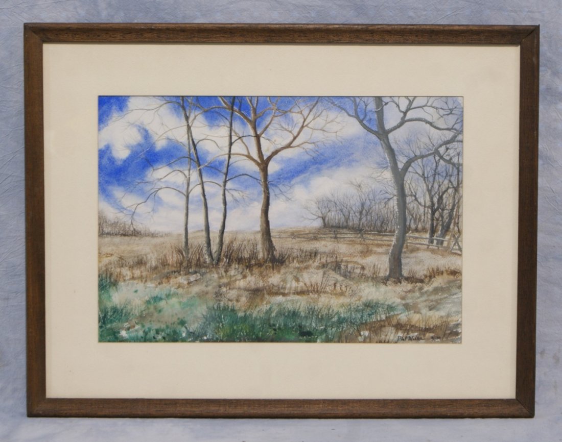 Phil Miller, American, 20th c, w/c, Marsh Landscape und: Phil Miller, American, 20th c, w/c, Marsh Landscape under Blue Sky, site size 13"x19"