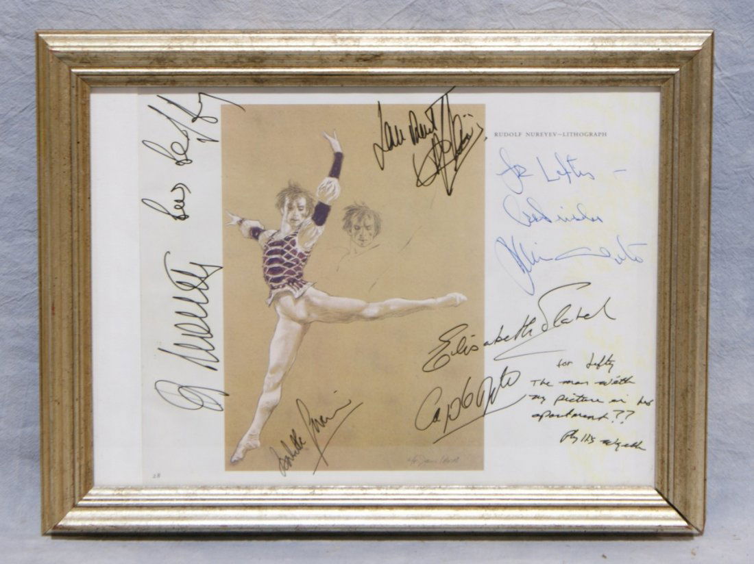Jamie Wyeth lithograph of Nureyev, inscribed to Lefty P: Jamie Wyeth lithograph of Nureyev, inscribed to Lefty Pfisterer, signed by Nureyev, Jamie Wyeth, Phyllis Wyeth, and others, January 14th 1989, created when Nureyev performed and Wilmington DE Grand Op