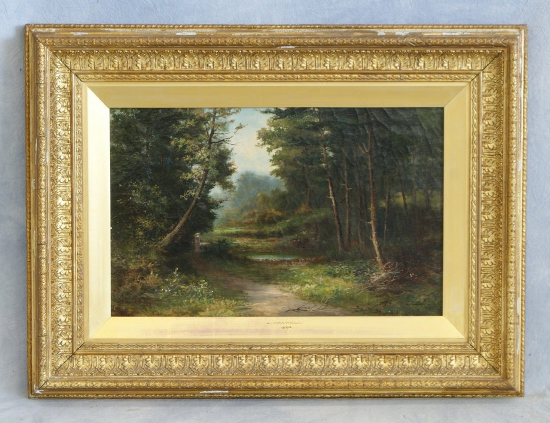 A Maxwell, British, 19th c, .o/c, Wooded Landscape with: A Maxwell, British, 19th c, .o/c, Wooded Landscape with Figure, 12" x 18"