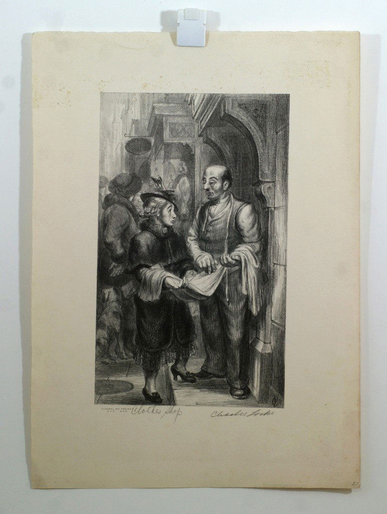 Charles Locke, American, 20th c, lithograph, Clothes Sh: Charles Locke, American, 20th c, lithograph, Clothes Shop, unframed, 11" x 6 1/2"