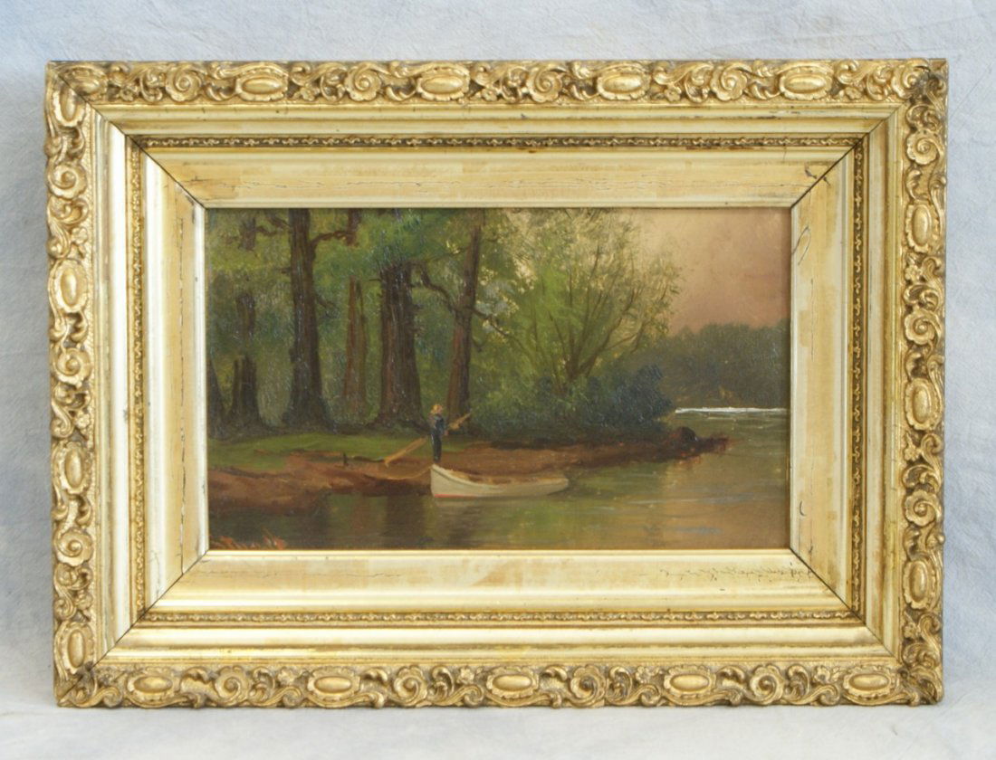 Alexander Charles Stuart, Scottish/American/PA, 1831-18: Alexander Charles Stuart, Scottish/American/PA, 1831-1898, o/b, On the Brandywine, 6 1/4" x 10 1/2", Stuart grew up in Glasgow, then a major shipbuilding capital, and acquired early drafting skills as