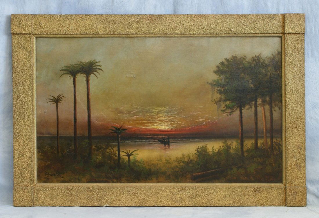 Alexander Charles Stuart, Scottish/American/PA, 1831-18: Alexander Charles Stuart, Scottish/American/PA, 1831-1898, o/c, Florida Sunrise, probably Lake Augustine, St Augustine, FL, 30" x 50", Stuart grew up in Glasgow, then a major shipbuilding capital, and
