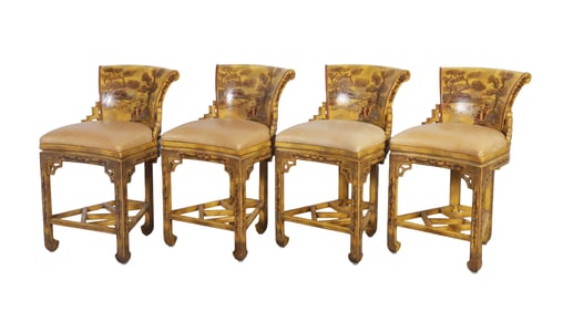 (4) Maitland-Smith Chinoiserie Counter Chairs