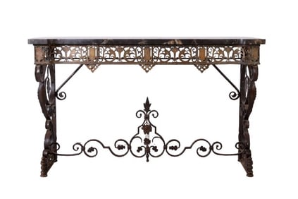 Wrought Iron and Marble Console Table