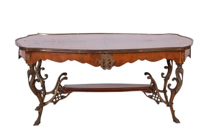 French Empire Style Burl Wood Brass Mounted Table