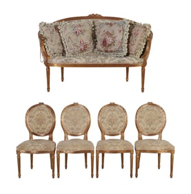 (5) Piece Louis XVI style carved and gilt wood parlor suite