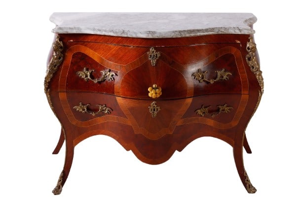 Louis XV style Marble Top Marquetry Bombe Commode (1 of 9)