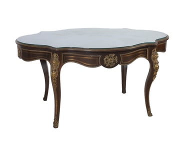 Napoleon III Brass Inlaid and Ebonized Shaped Center Table