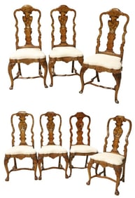 (7) Dutch Marquetry Inlaid Side Chairs
